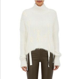 Helmut Lang Grosgain Ribbon Trim Angora White Turtleneck Sweater S